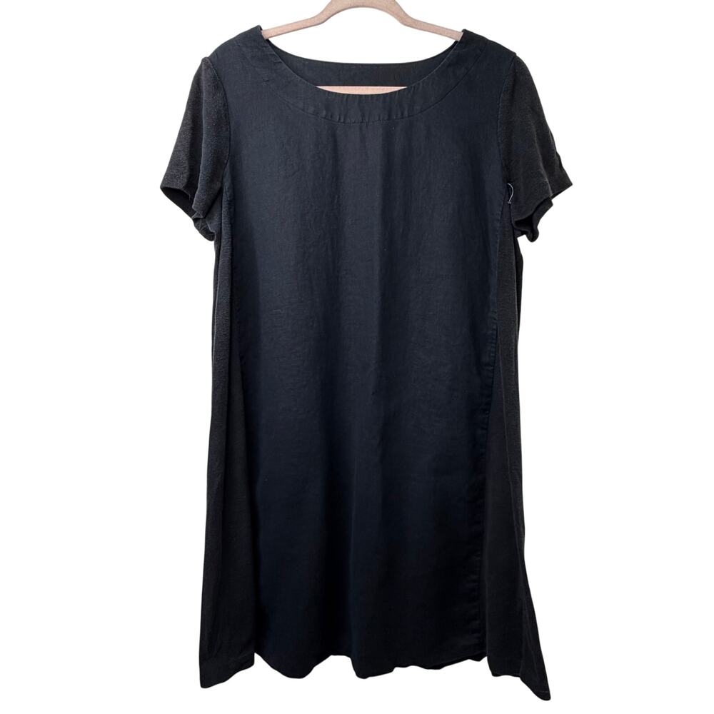 PLg Pure Jill J Jill Black Linen Dress Boho Chic Comfy Beach Resortwear Coastal